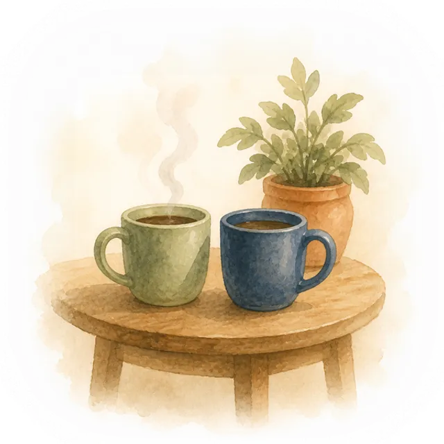 Two mugs of coffee side by side, one marked with a small heart