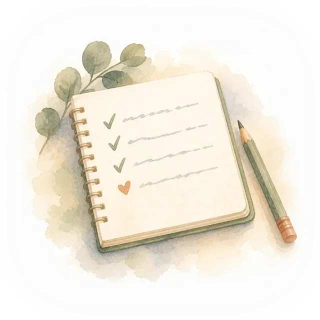 An open notebook with handwritten notes beside a warm drink